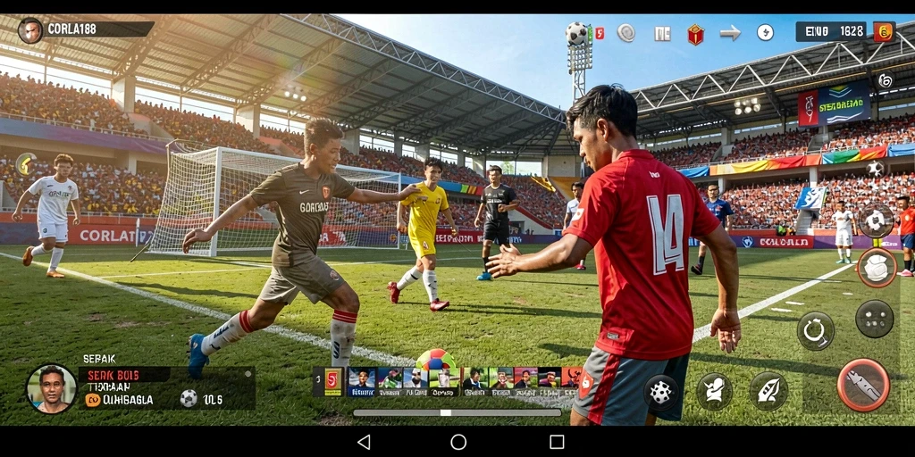 Tampilan gameplay CORLA188 yang realistis dalam pertandingan sepak bola.
