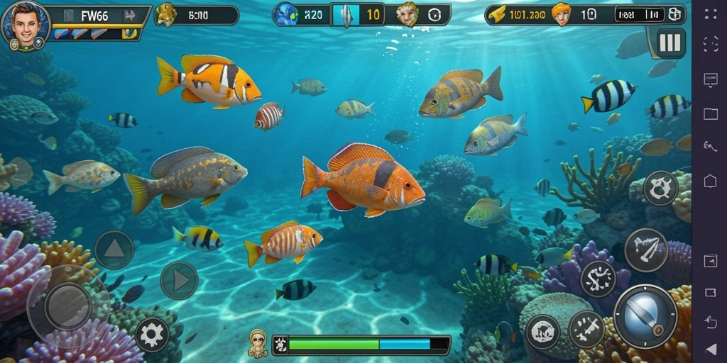 Tampilan gameplay FW66 yang menarik saat menembak ikan di lautan.