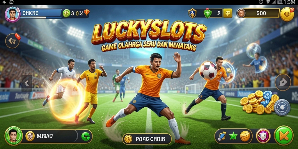 Screenshot gameplay LUCKYSLOTS menampilkan aksi olahraga yang menggugah semangat.