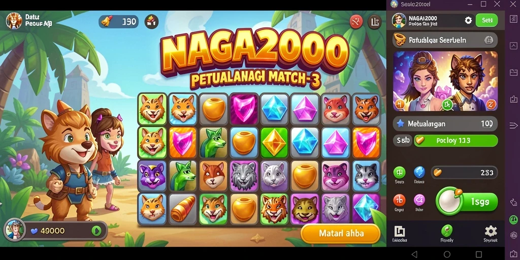 Tampilan gameplay NAGA2000 yang seru dalam mencocokkan permata.