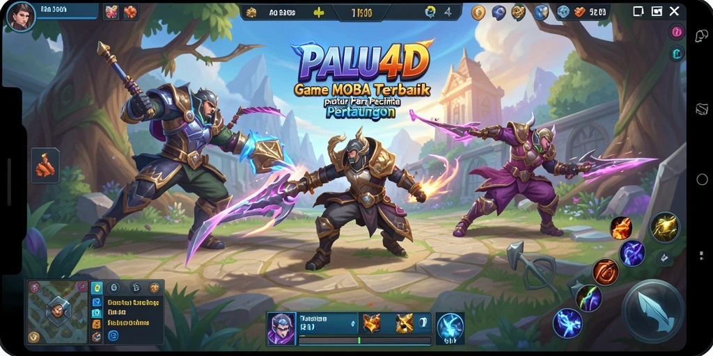Tampilan gameplay seru dari PALU4D yang menunjukkan pertarungan MOBA.