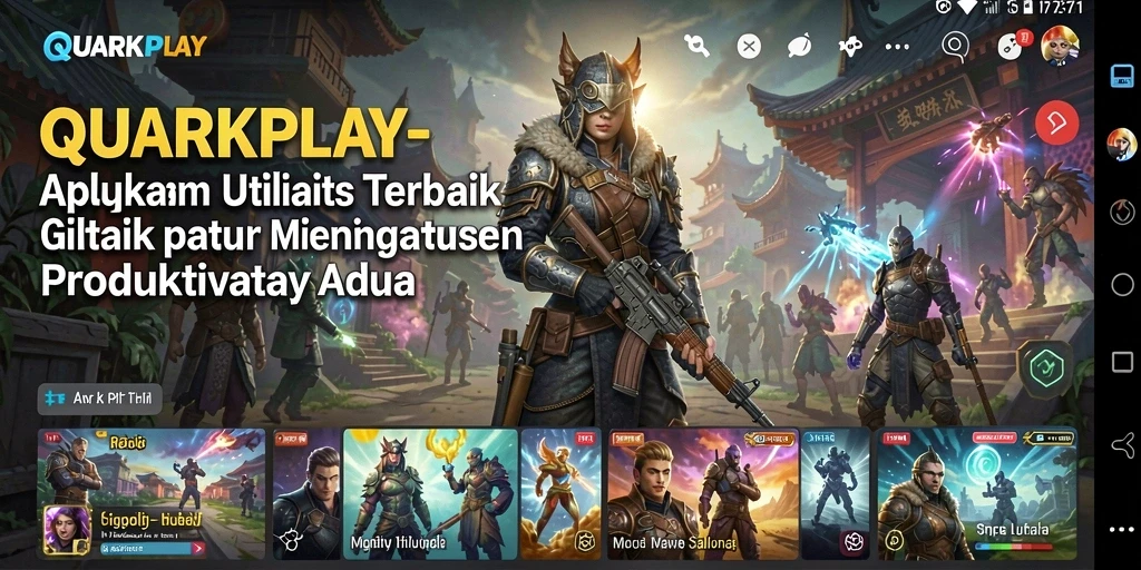 Screenshot utama QUARKPLAY menunjukkan antarmuka pengguna yang intuitif dan fungsional.