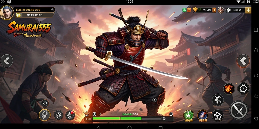 Tampilan gameplay SAMURAI555 dengan aksi Fighting yang intens.