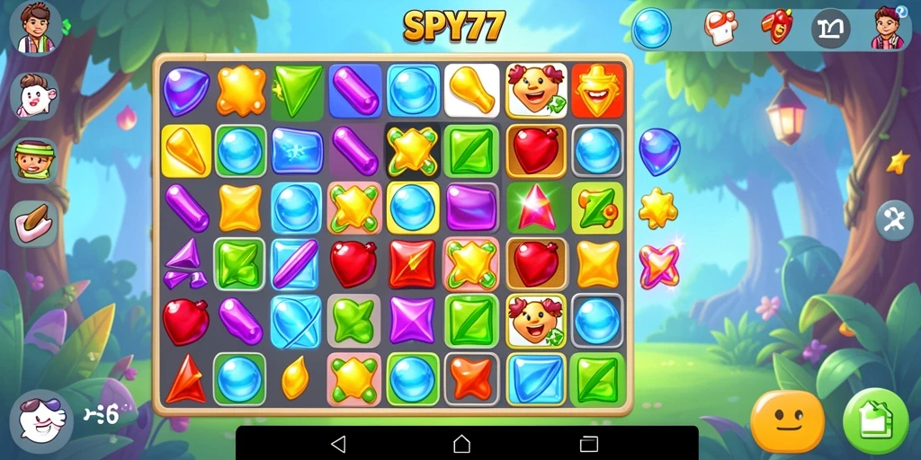 Tampilan gameplay menarik SPY77 dalam aksi Match-3.