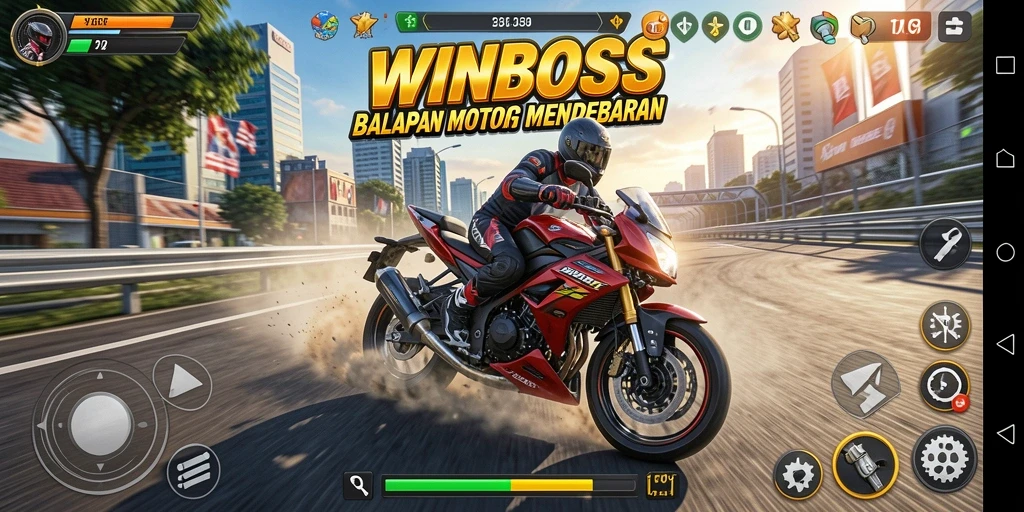 Tampilan gameplay balapan motor yang mendebarkan.